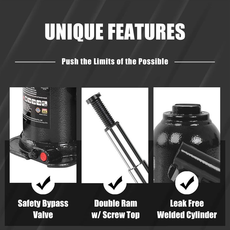 TORIN 4 Ton (8,000 LBs) Double Ram Welded Hydraulic Car Bottle Jack for Auto Repair and House Lift, Black, ATH80402XB - Image 2